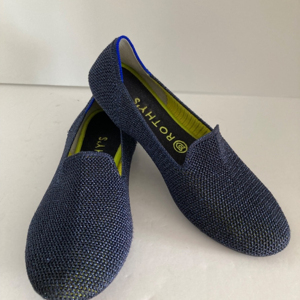 Rothy’s Women’s The Loafer Shoes Lattice Blue Metallic Round Toe Slip-On 8.5